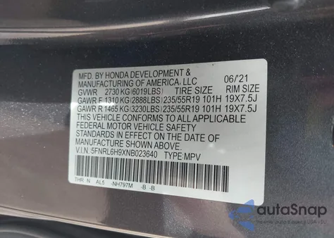 2022 Honda Odyssey Elite z USA, uszkodzony, nr VIN 5FNRL6H9XNB023640